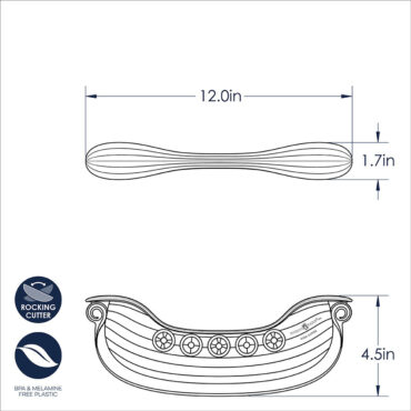 rock the boat pizza cutter technical drawing showing measurements