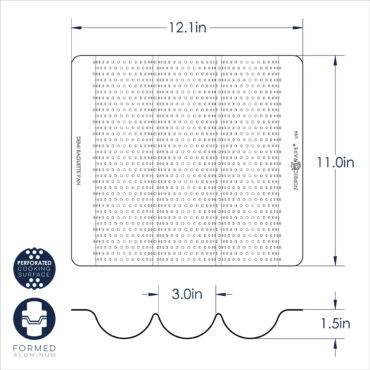 baguette & french bread pan technical drawing with measurements