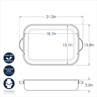 Nordic Ware Verde Grand Roaster dimensional drawing showing measurements