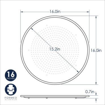 hot air pizza crisper technical drawing showing measurements