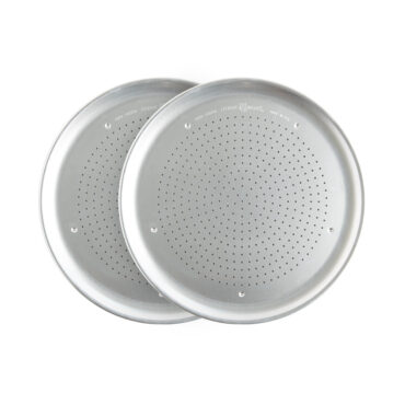 Nordic Ware 2 piece perforated Hot Air Crisper Pizza Pan Set made of uncoated aluminum