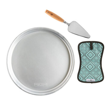 nordic ware deep dish pizza pan with cake server and hot pad