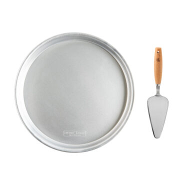 nordic ware 14 inch deep dish pizza pan and cake server with wooden handle