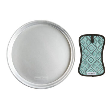 nordic ware 14 inch deep dish pizza pan and cotton hot pad with silicone geometric detailing
