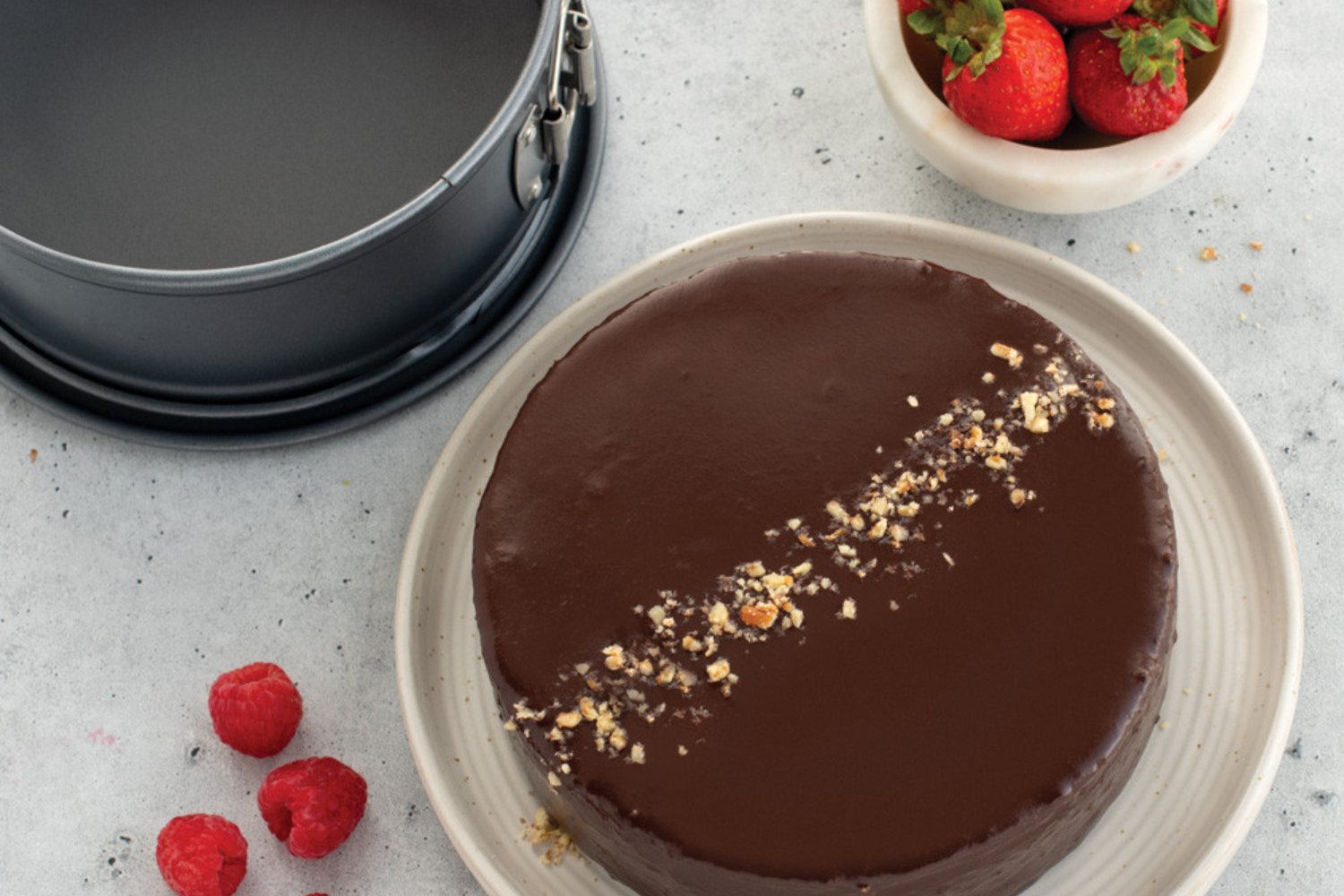 Chocolate coated cake made in the 7 inch springform pan.