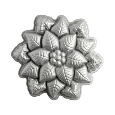 nordic ware cast aluminum poinsettia pull apart pan with intricate leaf design