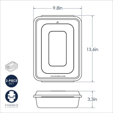 Nordic Ware aluminum 9x13 rectangular cake pan with clear storage lid dimensional diagram