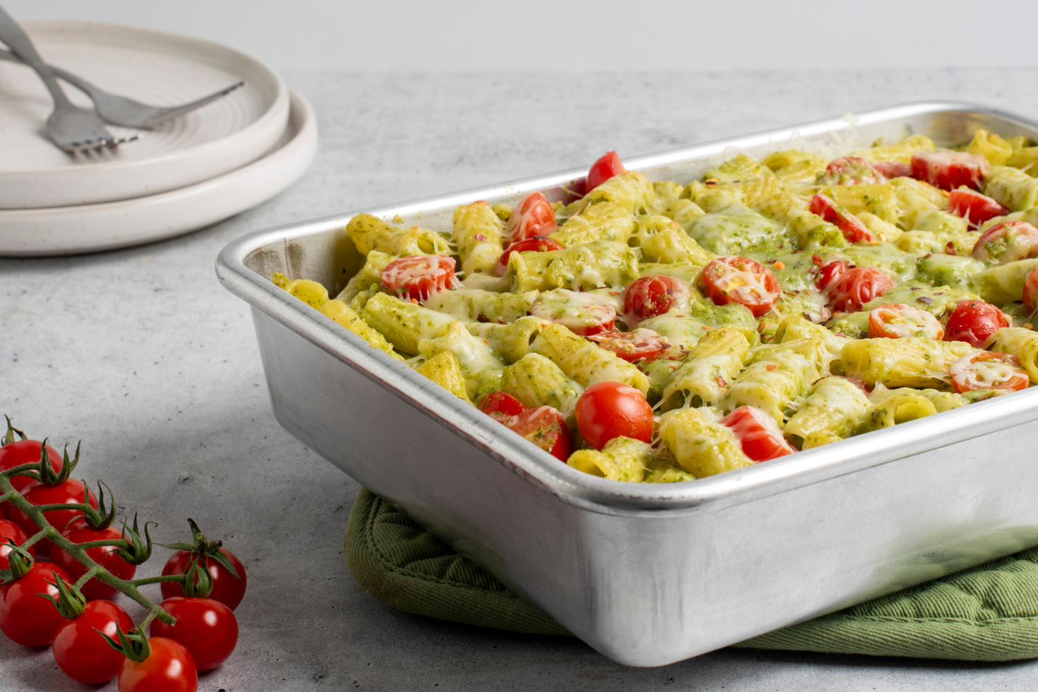 Pesto pasta made in the Naturals® 9" x 13" Rectangular Cake Pan