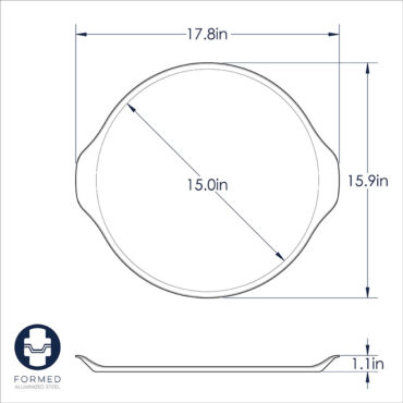 nordic ware pizza & baking steel pan technical drawing with measurements