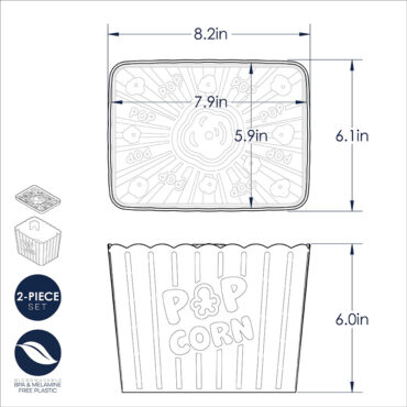 Nordic Ware Movie Night Popcorn Popper with translucent lid technical drawing with measurements